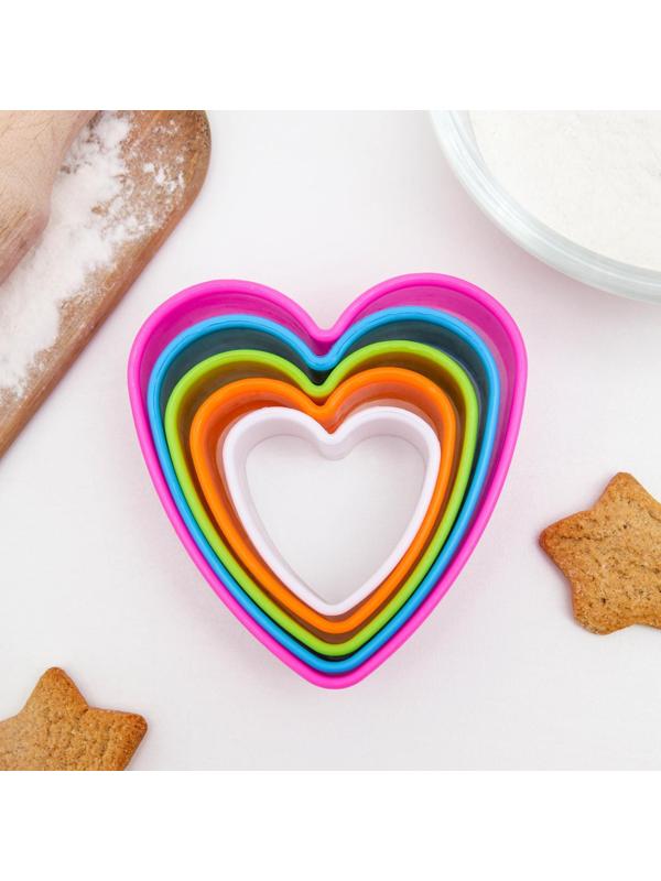 Набор форм для печенья Доляна «Сердце», 5 шт, 10×9×3,5 см, цвет МИКС