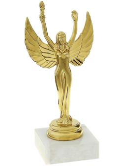 Женская фигура «Ника», золото, белый цоколь