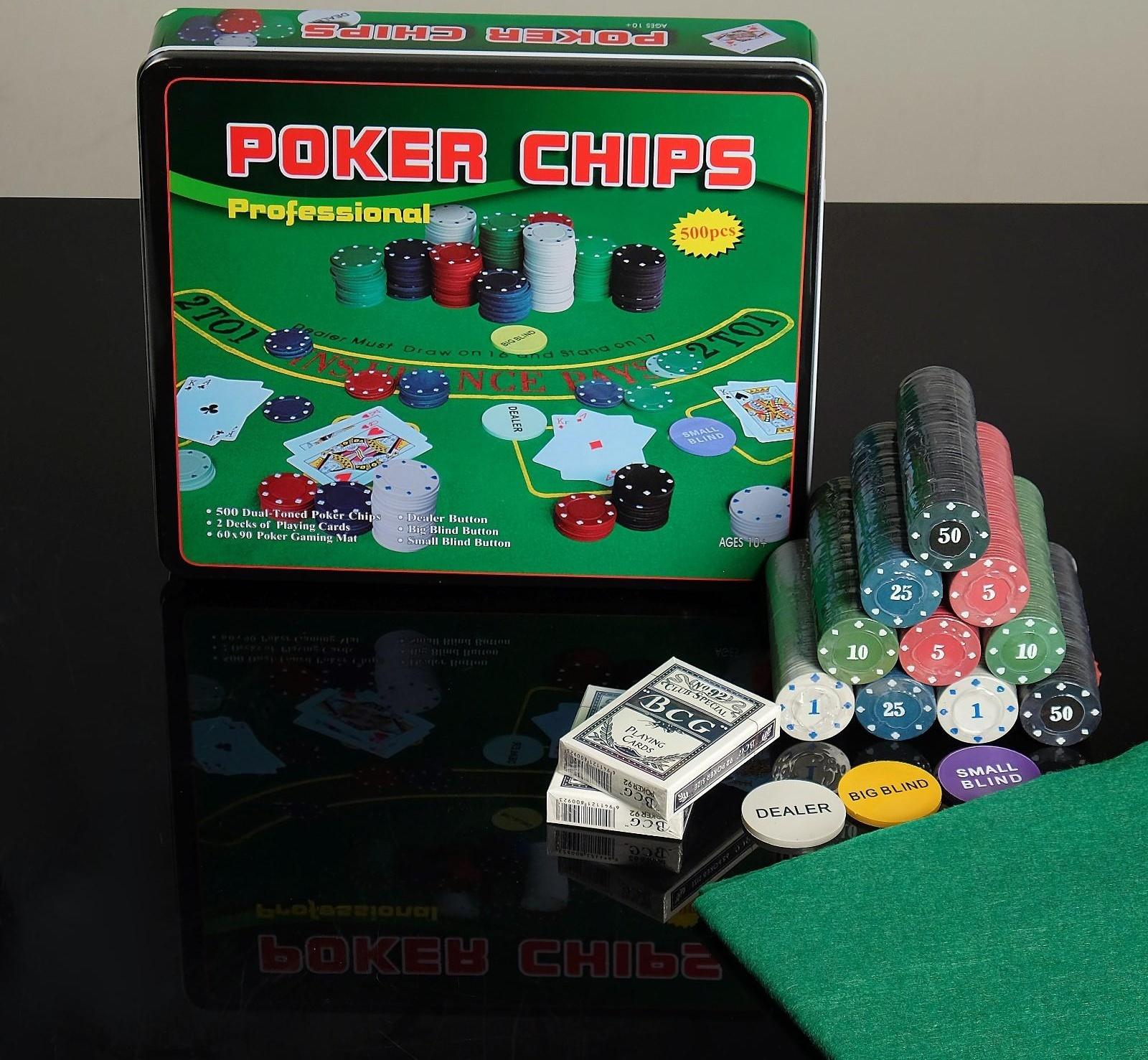 Покер, набор для игры (карты 2 колоды, фишки 500 шт.), 29 х 33 см