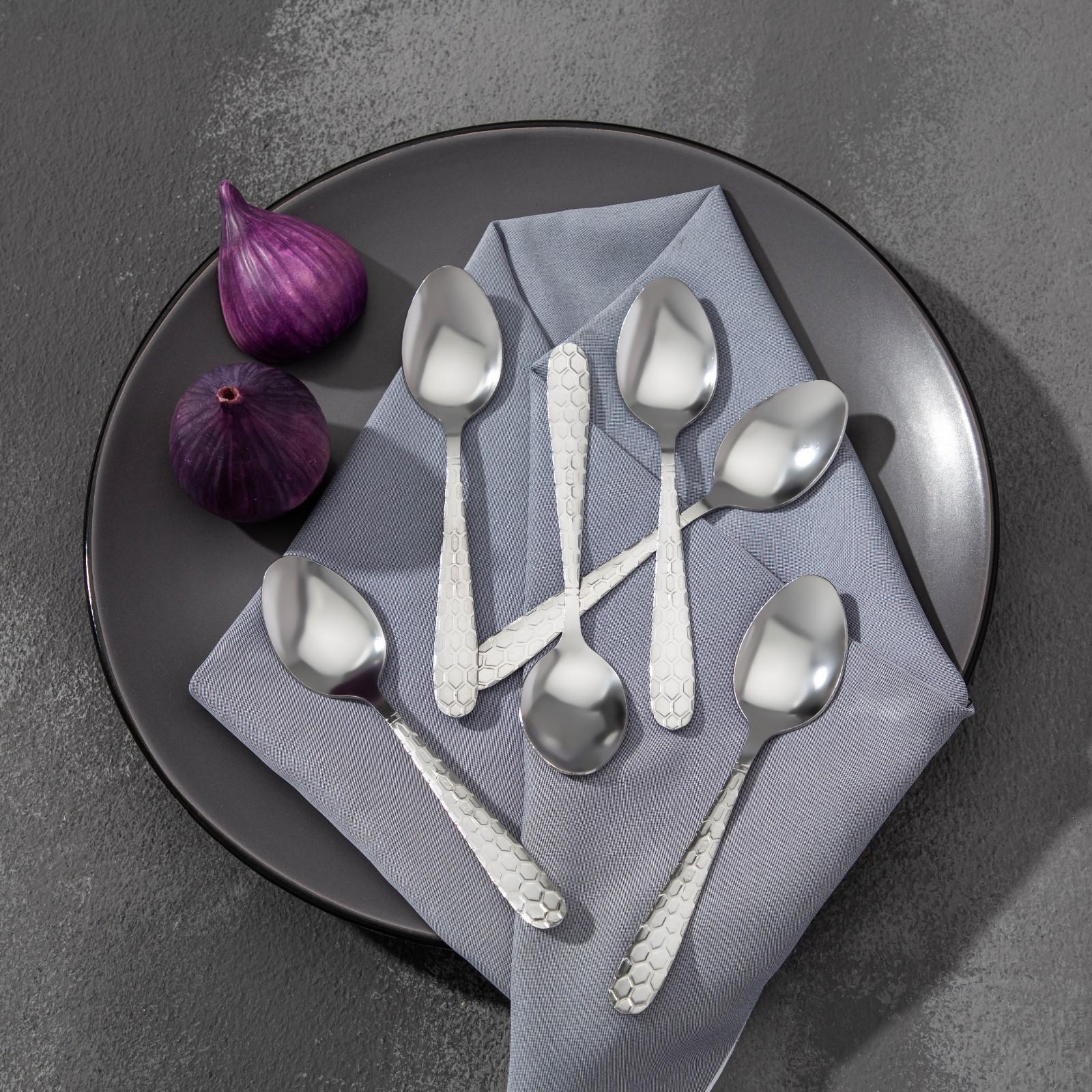 Набор ложек чайных Доляна «Соты», h=15 см, 6 шт, цвет серебряный