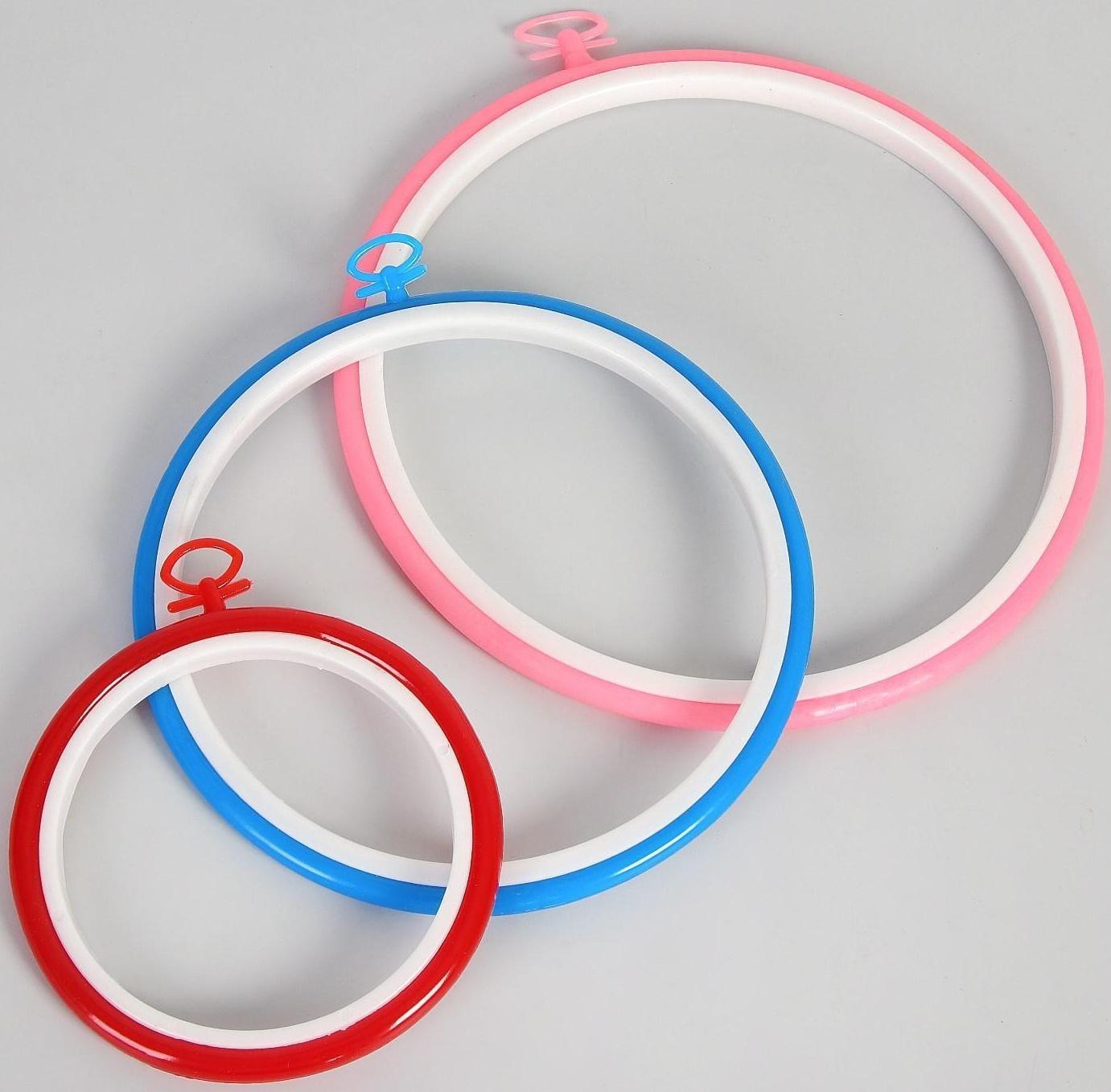 Пяльцы для вышивания, d = 11/17/21 см, 3 шт, цвет разноцветный