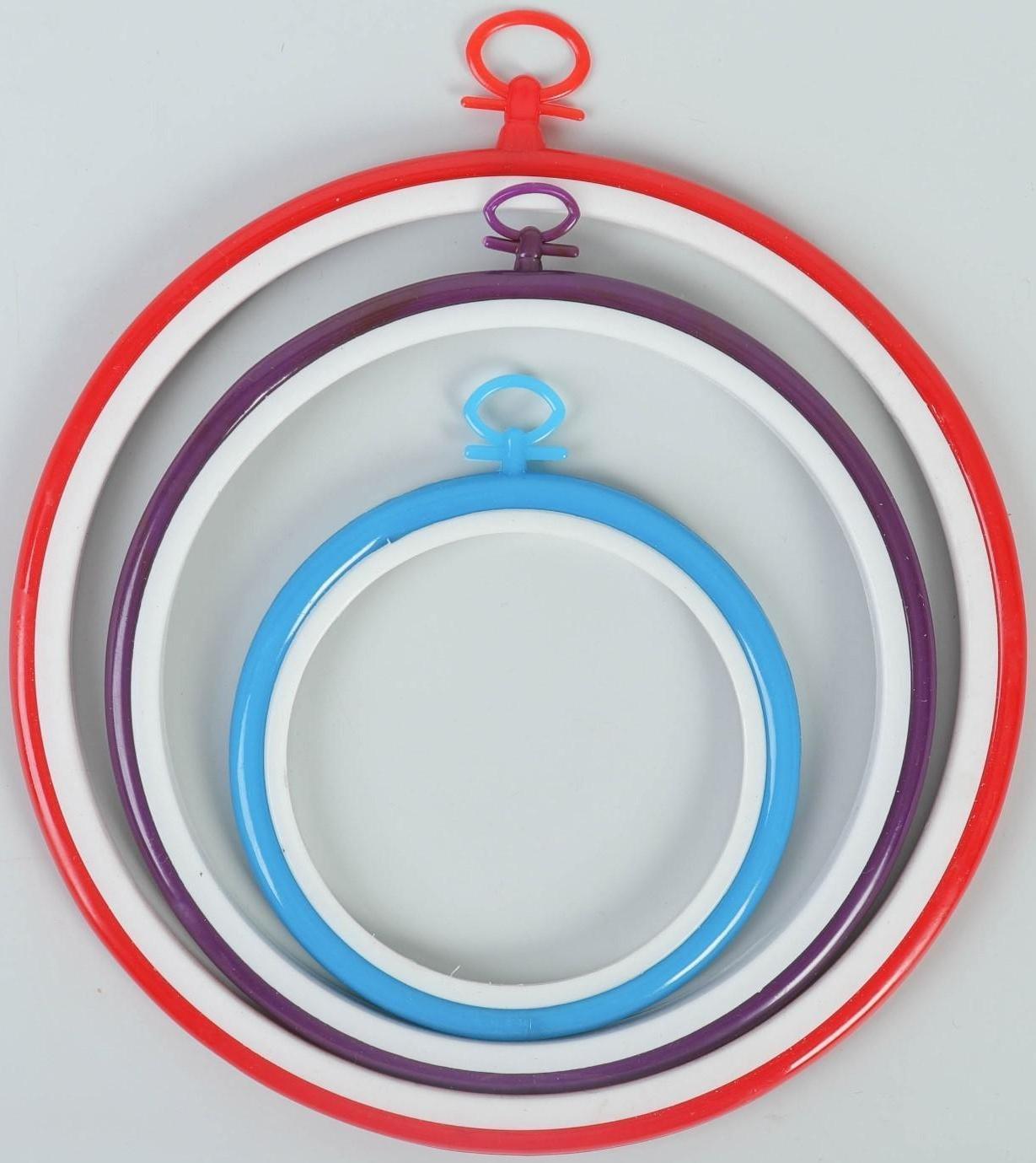 Пяльцы для вышивания, d = 11/17/21 см, 3 шт, цвет разноцветный