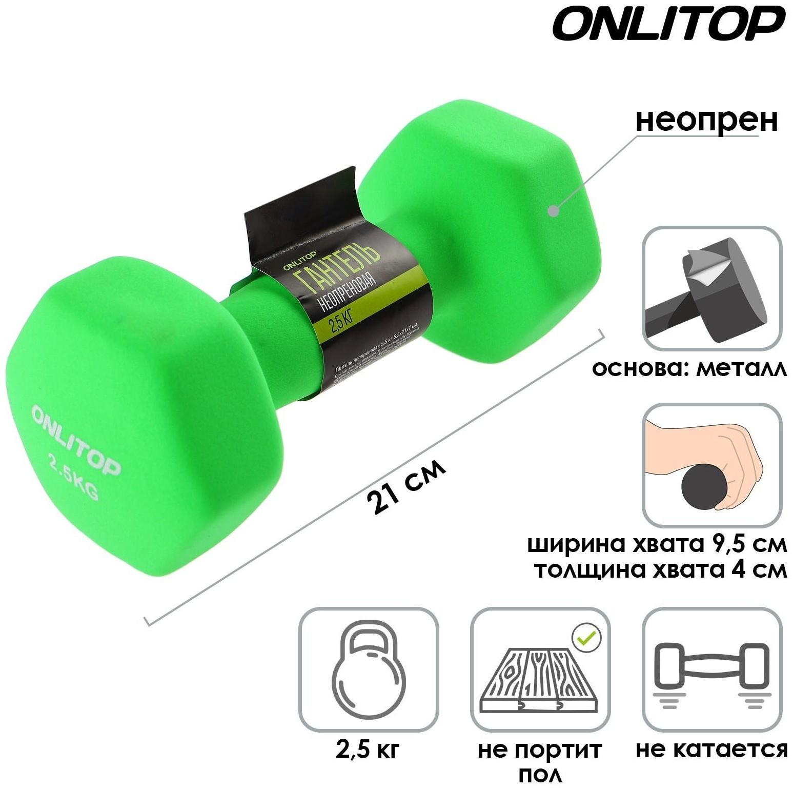 Гантель неопреновая, 2,5 кг, цвета микс