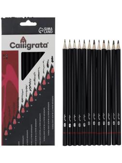 Набор карандашей чернографитных, 12 штук, твёрдость 2Н - 8В, гранённые, заточенные, в картонной коробке