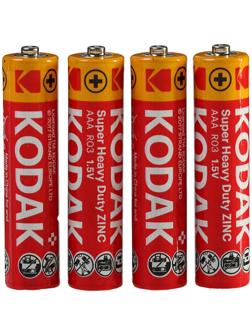 Батарейка солевая Kodak Extra Heavy Duty, AAA, R03-4S, 1.5В, спайка, 4 шт.