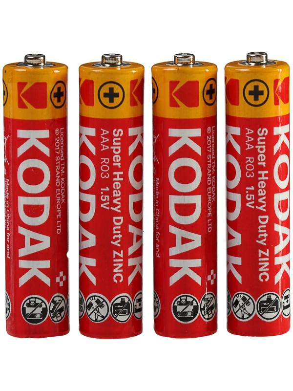 Батарейка солевая Kodak Extra Heavy Duty, AAA, R03-4S, 1.5В, спайка, 4 шт.