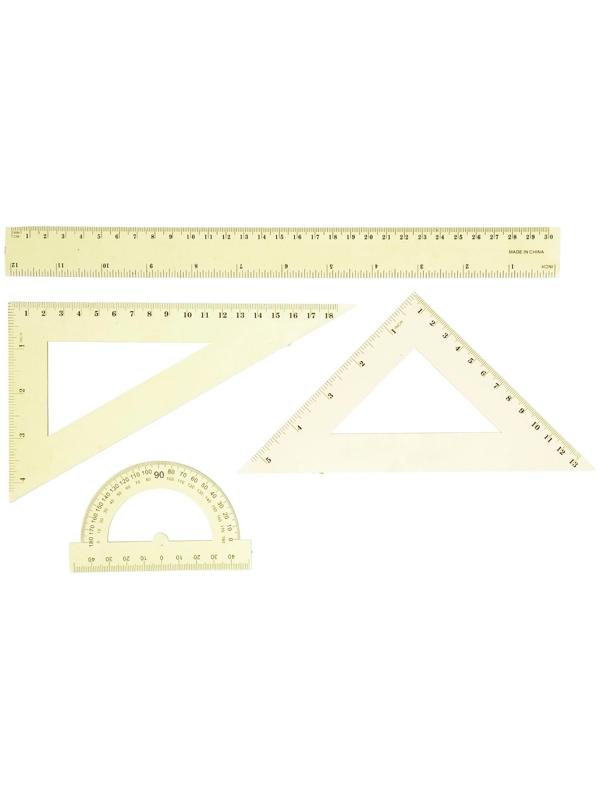 Набор геометрический: линейка 30 см, 2 угольника, транспортир, тонированный, МИКС