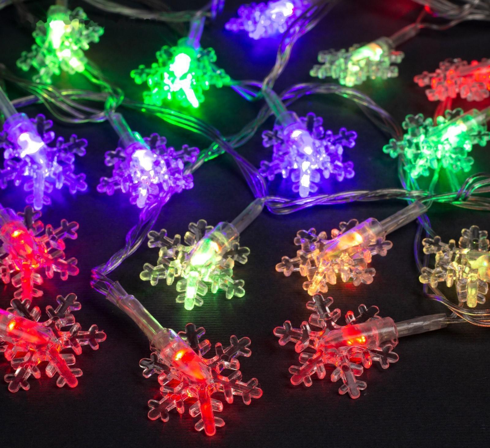 Гирлянда «Нить» 5 м с насадками «Снежинки малые», IP20, прозрачная нить, 20 LED, свечение мульти (RG/RB), мигание, 220 В