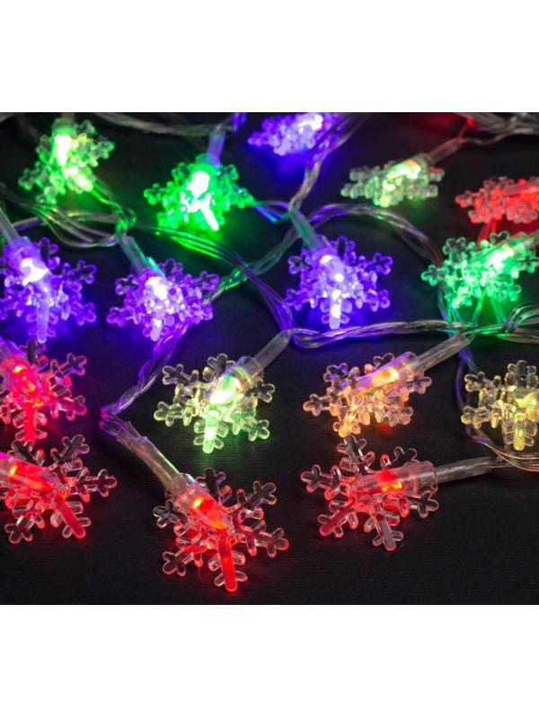 Гирлянда «Нить» 5 м с насадками «Снежинки малые», IP20, прозрачная нить, 20 LED, свечение мульти (RG/RB), мигание, 220 В