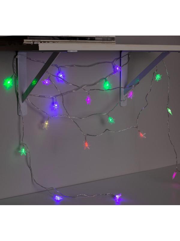 Гирлянда «Нить» 5 м с насадками «Снежинки малые», IP20, прозрачная нить, 20 LED, свечение мульти (RG/RB), мигание, 220 В
