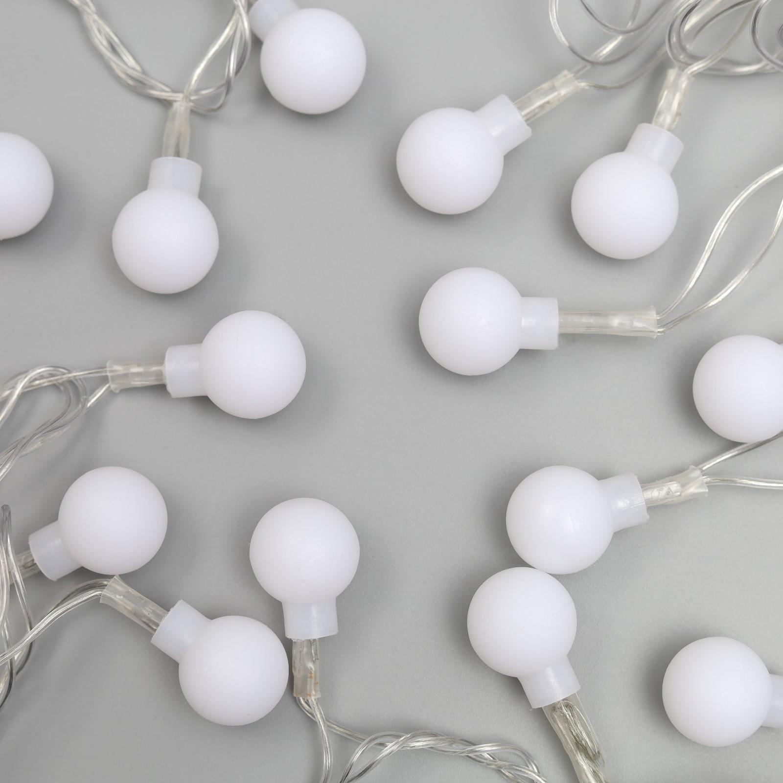 Гирлянда «Нить» 5 м с насадками «Шарики белые», IP20, прозрачная нить, 20 LED, свечение мульти (RG/RB), мигание, 220 В