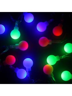 Гирлянда «Нить» 5 м с насадками «Шарики белые», IP20, прозрачная нить, 20 LED, свечение мульти (RG/RB), мигание, 220 В