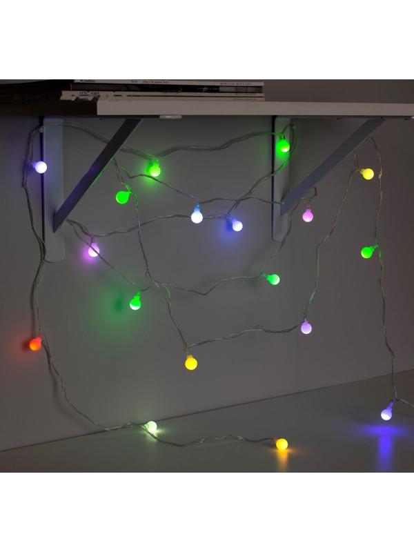 Гирлянда «Нить» 5 м с насадками «Шарики белые», IP20, прозрачная нить, 20 LED, свечение мульти (RG/RB), мигание, 220 В