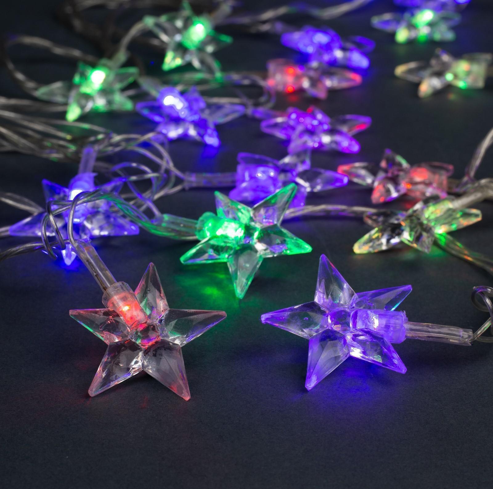 Гирлянда «Нить» 5 м с насадками «Звезда средняя», IP20, прозрачная нить, 20 LED, свечение мульти (RG/RB), мигание, 220 В