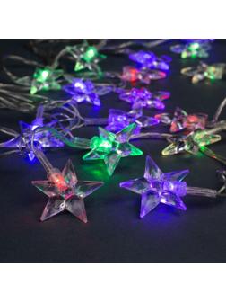 Гирлянда «Нить» 5 м с насадками «Звезда средняя», IP20, прозрачная нить, 20 LED, свечение мульти (RG/RB), мигание, 220 В