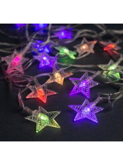 Гирлянда «Нить» 5 м с насадками «Звезда в крапинку», IP20, прозрачная нить, 20 LED, свечение мульти (RG/RB), мигание, 220 В