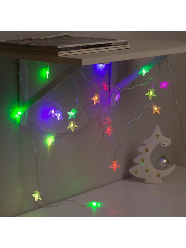Гирлянда «Нить» 5 м с насадками «Звезда в крапинку», IP20, прозрачная нить, 20 LED, свечение мульти (RG/RB), мигание, 220 В
