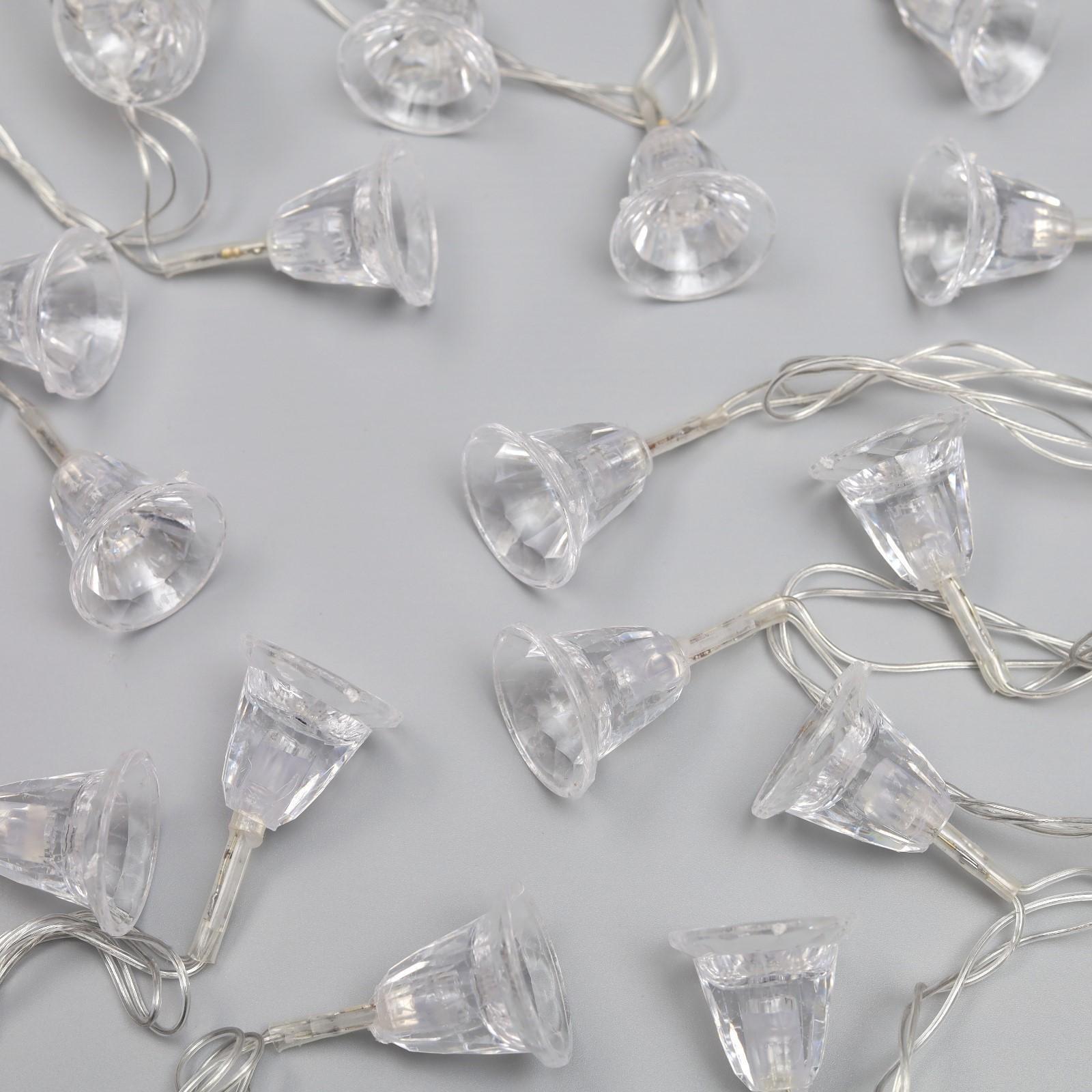 Гирлянда «Нить» 5 м с насадками «Колокольчики», IP20, прозрачная нить, 20 LED, свечение мульти (RG/RB), мигание, 220 В