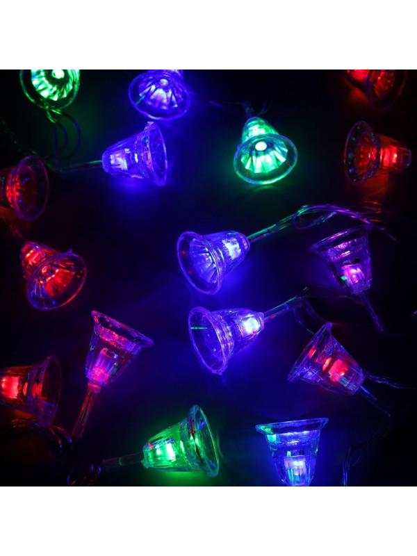 Гирлянда «Нить» 5 м с насадками «Колокольчики», IP20, прозрачная нить, 20 LED, свечение мульти (RG/RB), мигание, 220 В