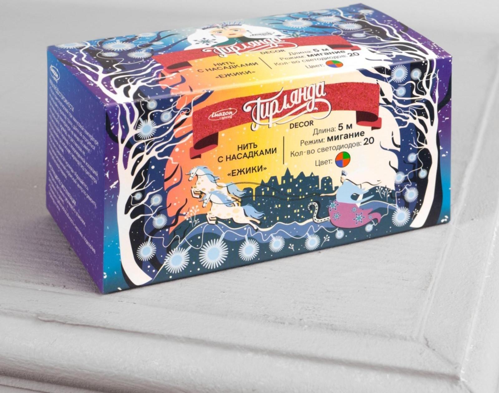 Гирлянда «Нить» 5 м с насадками «Ёжики», IP20, прозрачная нить, 20 LED, свечение мульти (RG/RB), мигание, 220 В