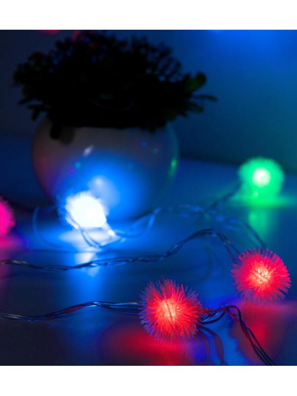 Гирлянда «Нить» 5 м с насадками «Ёжики», IP20, прозрачная нить, 20 LED, свечение мульти (RG/RB), мигание, 220 В