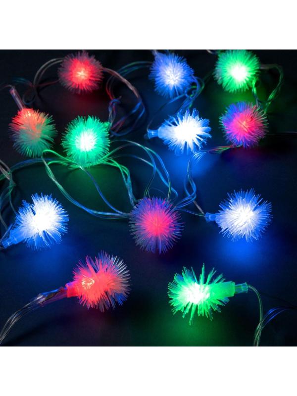 Гирлянда «Нить» 5 м с насадками «Ёжики», IP20, прозрачная нить, 20 LED, свечение мульти (RG/RB), мигание, 220 В