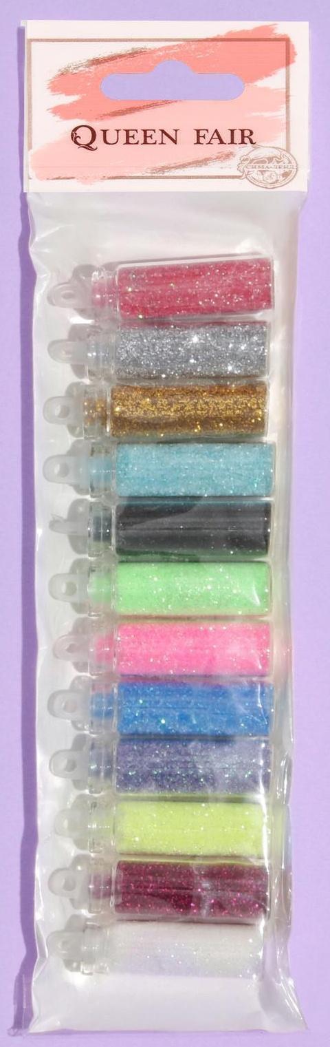 Блёстки для декора, мелкие, набор 12 бутылочек, разноцветные