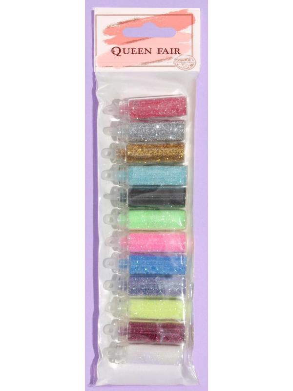 Блёстки для декора, мелкие, набор 12 бутылочек, разноцветные