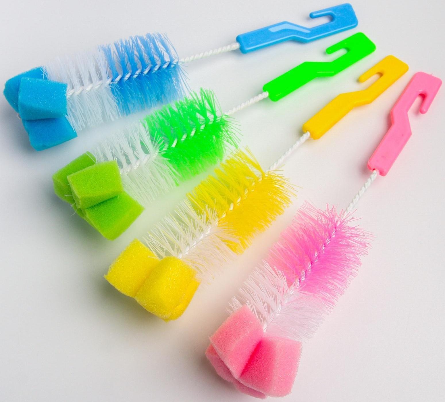 Ёршик для бутылочек с губкой, цвета МИКС