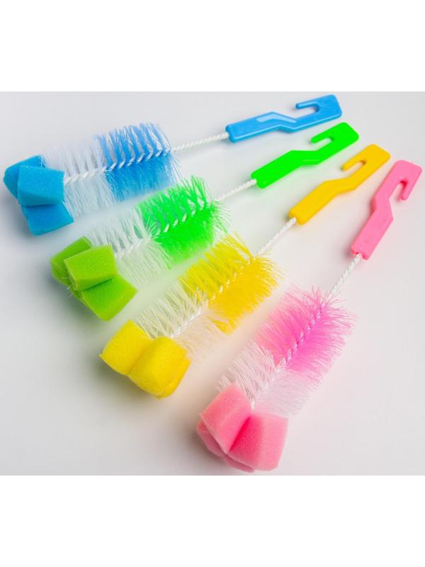 Ёршик для бутылочек с губкой, цвета МИКС