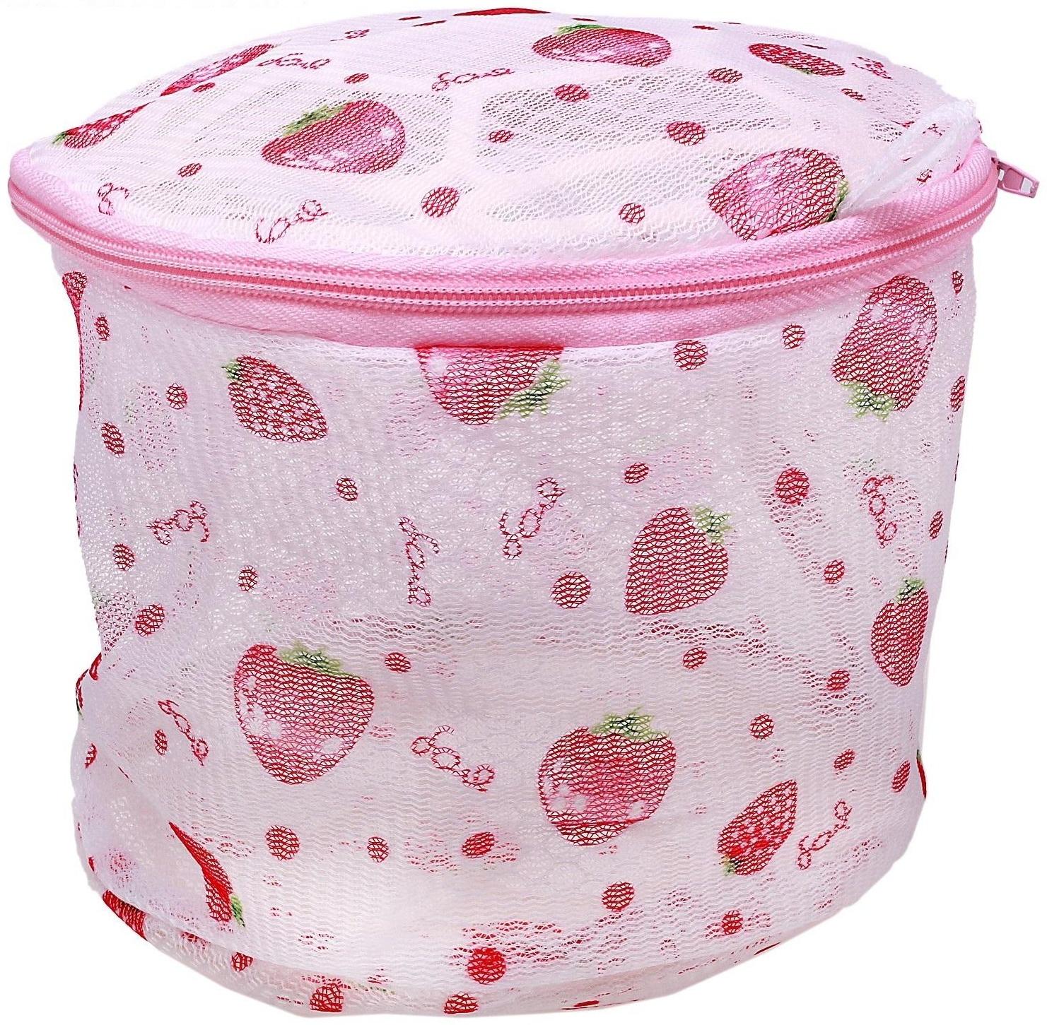 Мешок для стирки белья с диском Доляна, 15×15×13 см, двухслойный, крупная сетка, рисунок МИКС