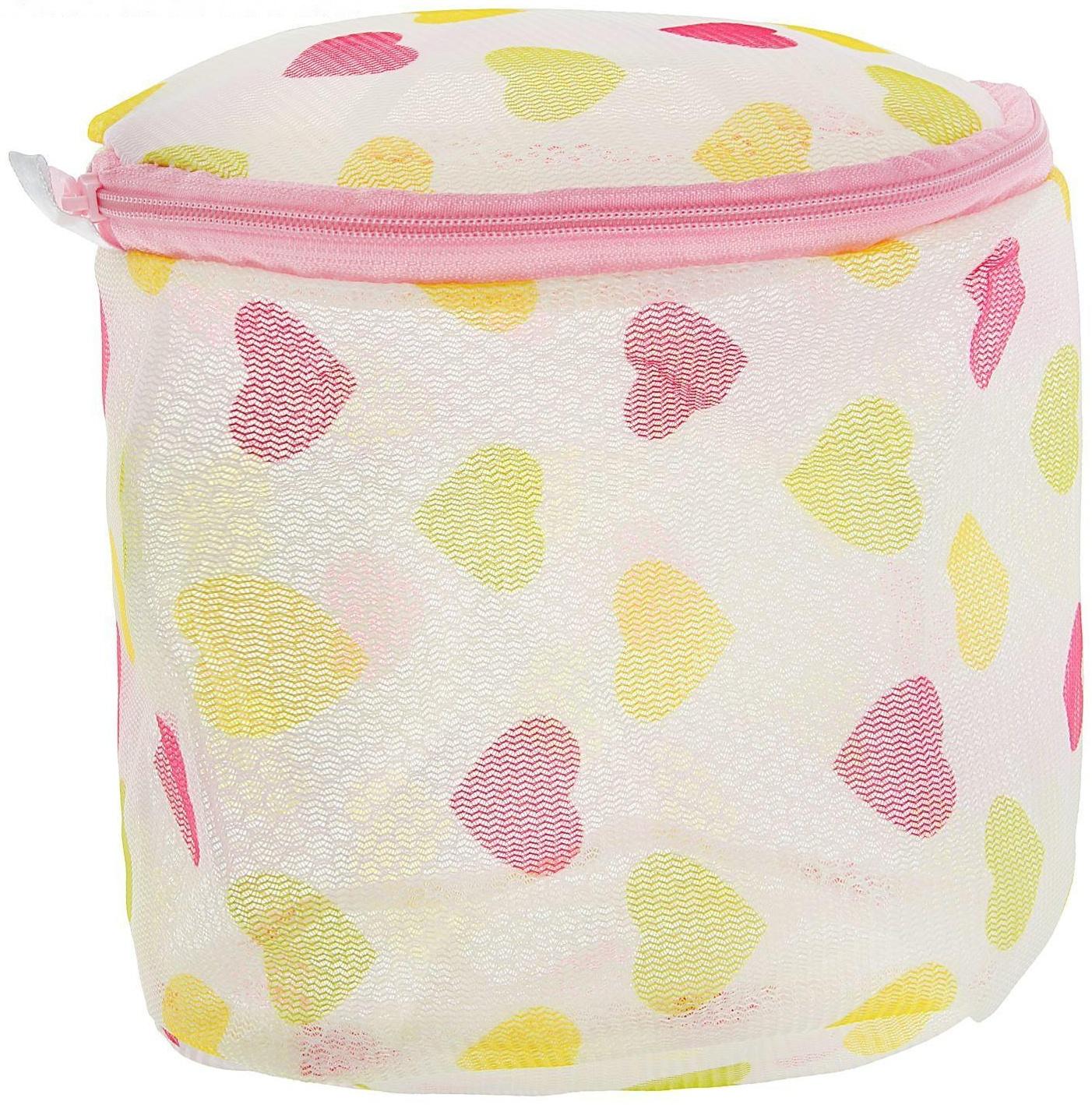 Мешок для стирки белья с диском Доляна, 15×15×13 см, двухслойный, крупная сетка, рисунок МИКС