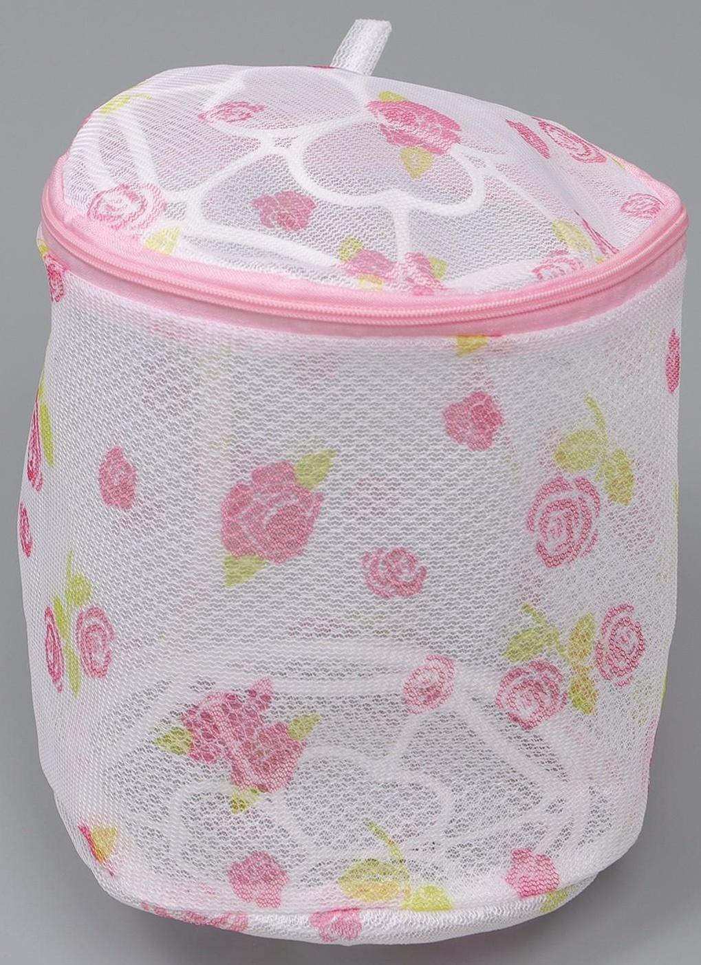 Мешок для стирки белья с диском Доляна, 15×15×13 см, двухслойный, крупная сетка, рисунок МИКС