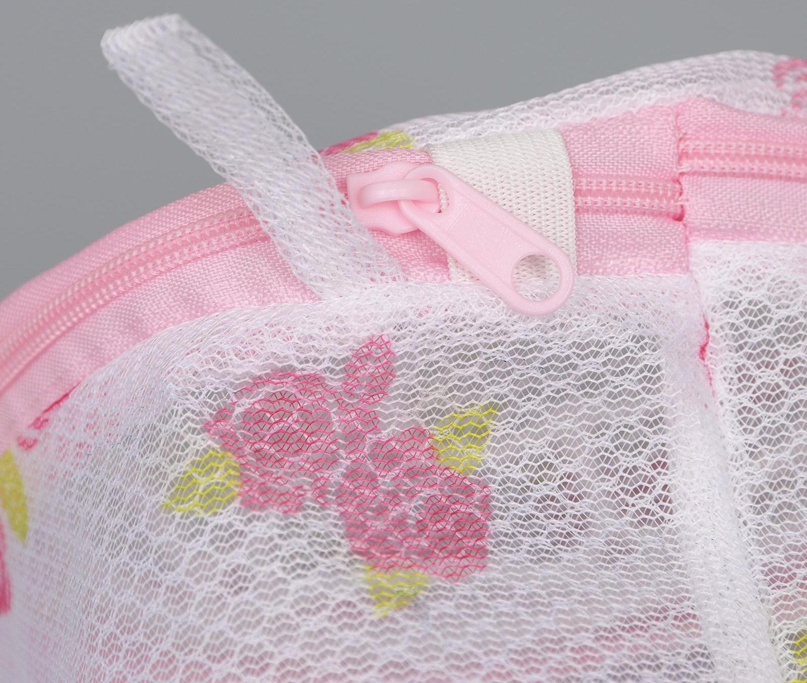 Мешок для стирки белья с диском Доляна, 15×15×13 см, двухслойный, крупная сетка, рисунок МИКС