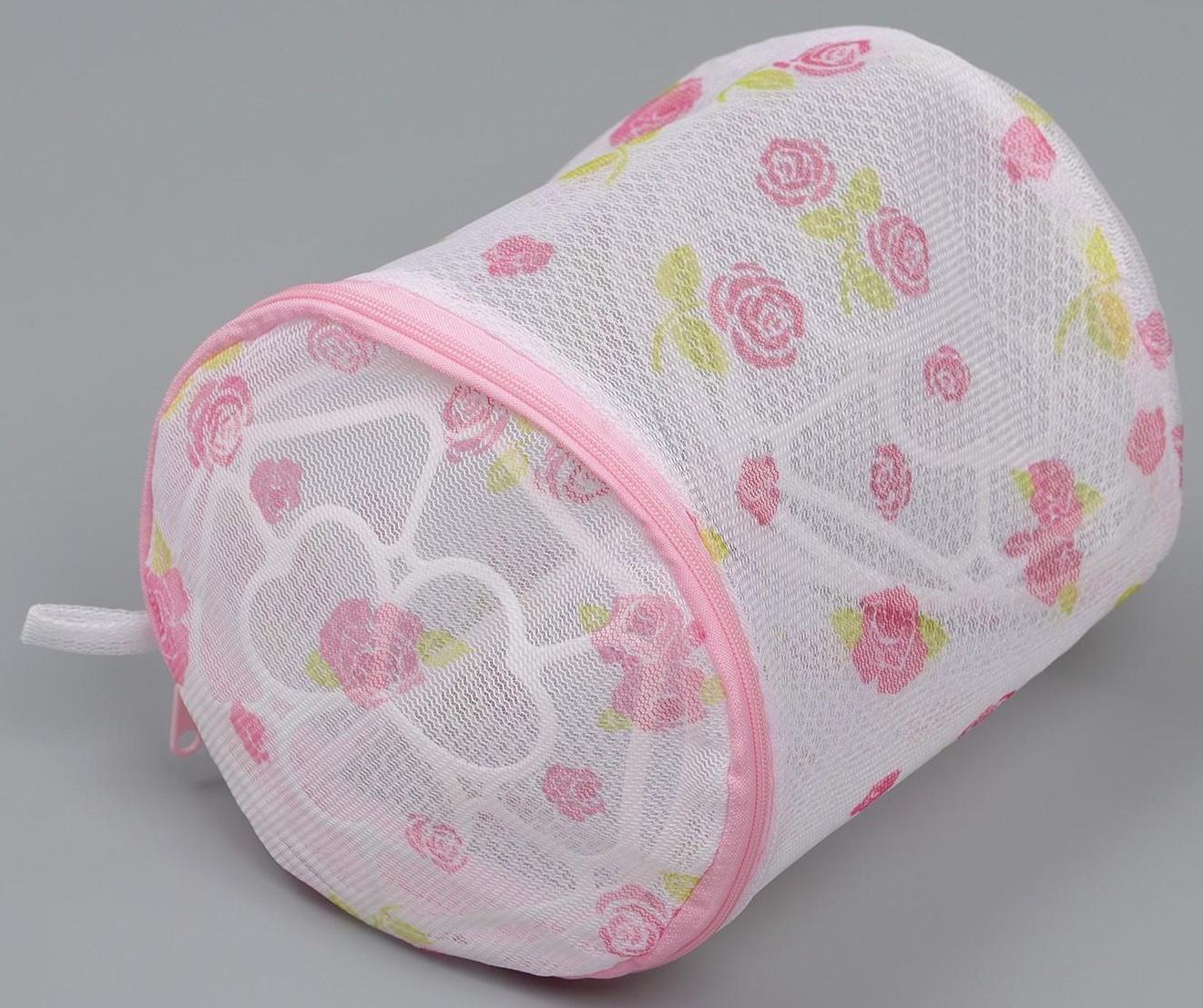 Мешок для стирки белья с диском Доляна, 15×15×13 см, двухслойный, крупная сетка, рисунок МИКС