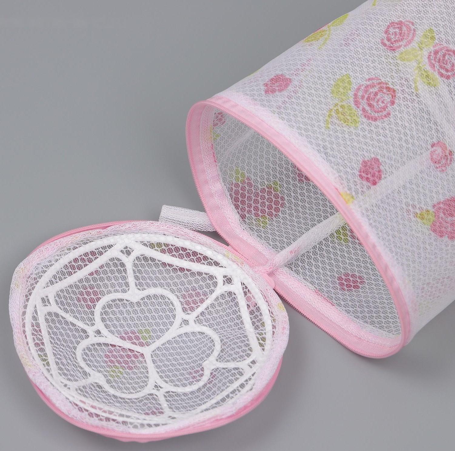 Мешок для стирки белья с диском Доляна, 15×15×13 см, двухслойный, крупная сетка, рисунок МИКС