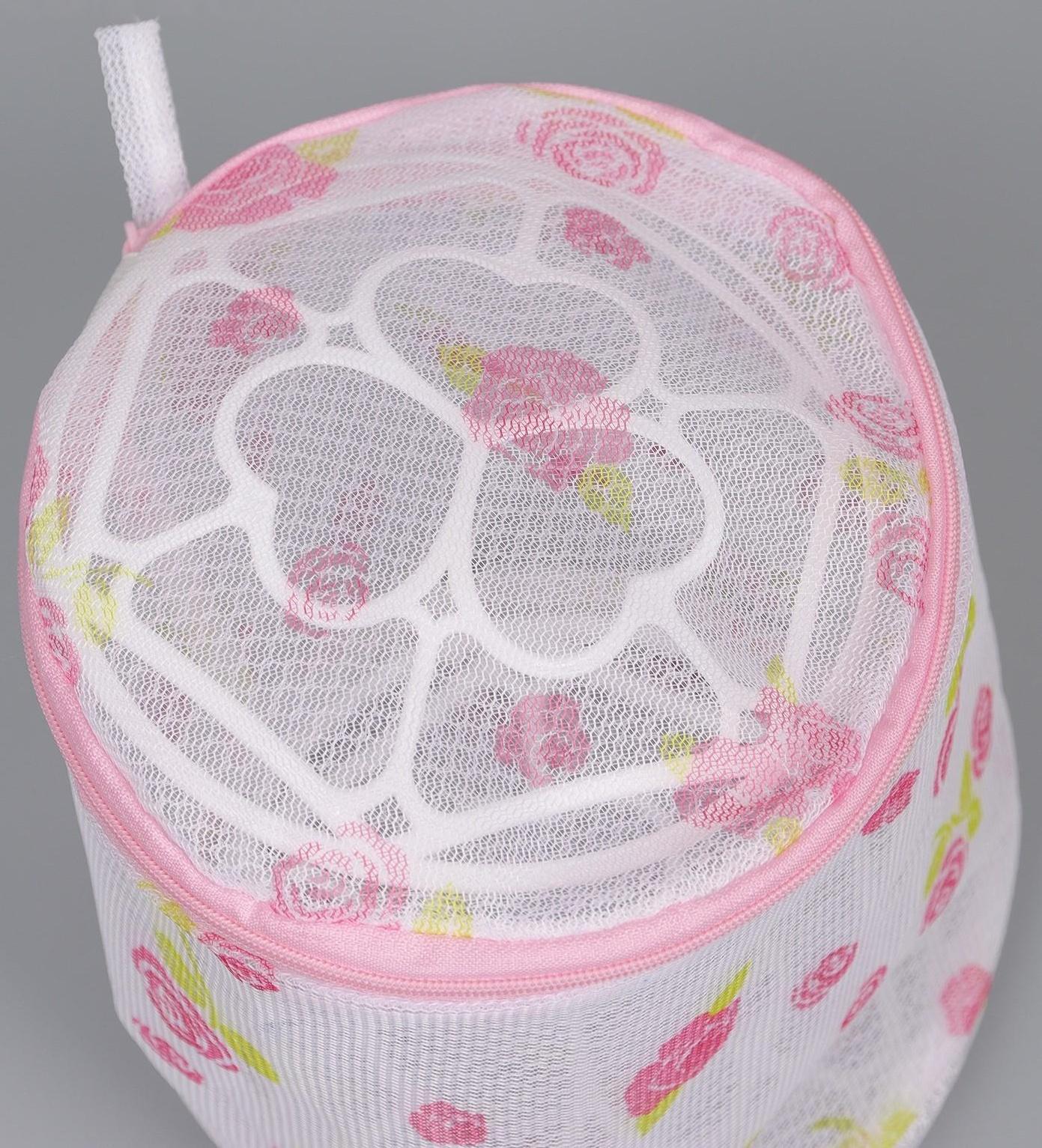 Мешок для стирки белья с диском Доляна, 15×15×13 см, двухслойный, крупная сетка, рисунок МИКС