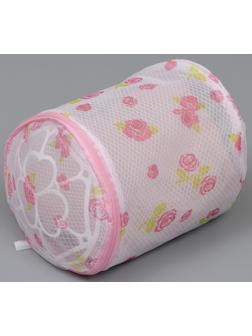 Мешок для стирки белья с диском Доляна, 15×15×13 см, двухслойный, крупная сетка, рисунок МИКС