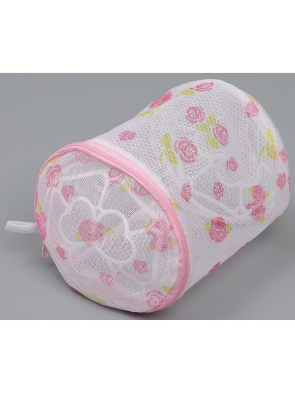 Мешок для стирки белья с диском Доляна, 15×15×13 см, двухслойный, крупная сетка, рисунок МИКС