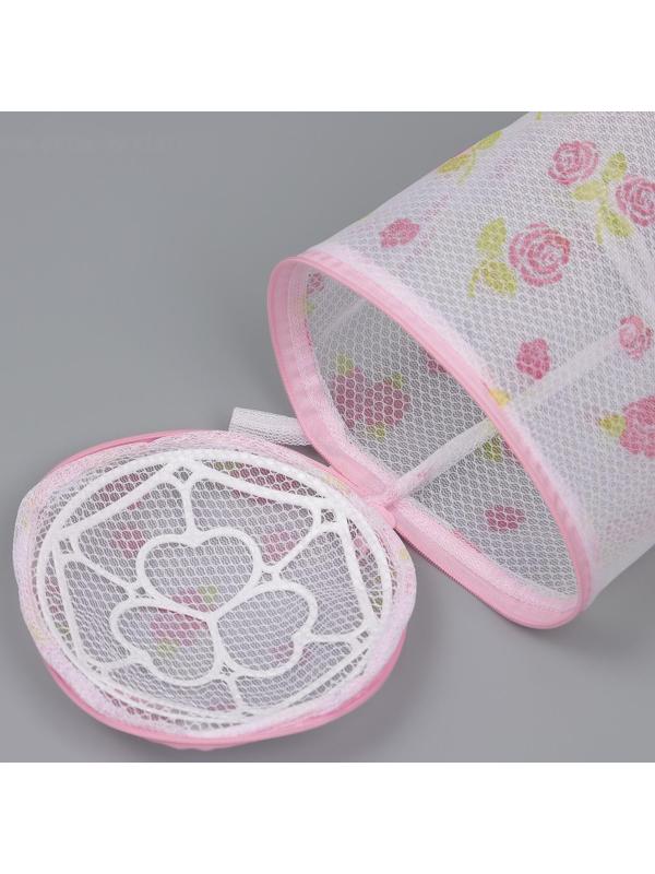 Мешок для стирки белья с диском Доляна, 15×15×13 см, двухслойный, крупная сетка, рисунок МИКС