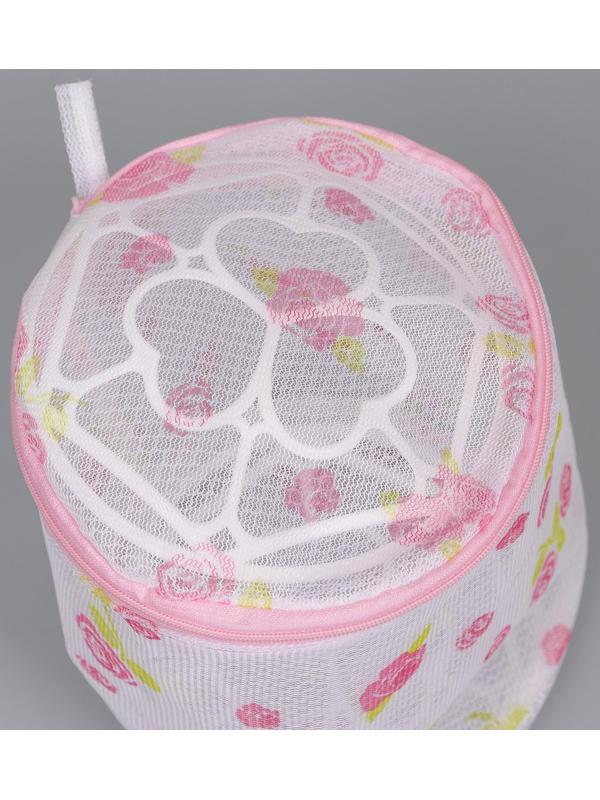 Мешок для стирки белья с диском Доляна, 15×15×13 см, двухслойный, крупная сетка, рисунок МИКС