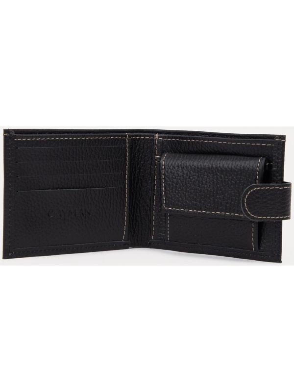 Портмоне на кнопке, для купюр, для карт, для монет, цвет чёрный