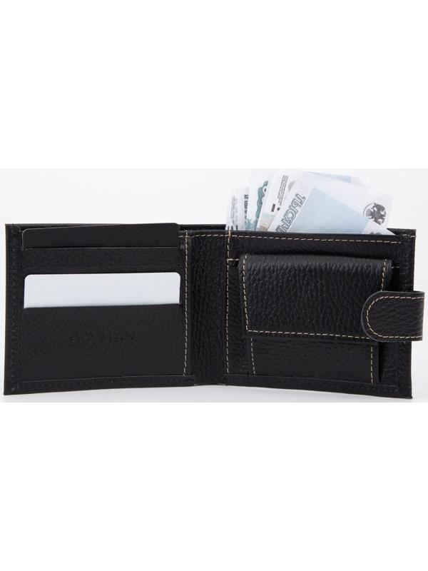 Портмоне на кнопке, для купюр, для карт, для монет, цвет чёрный