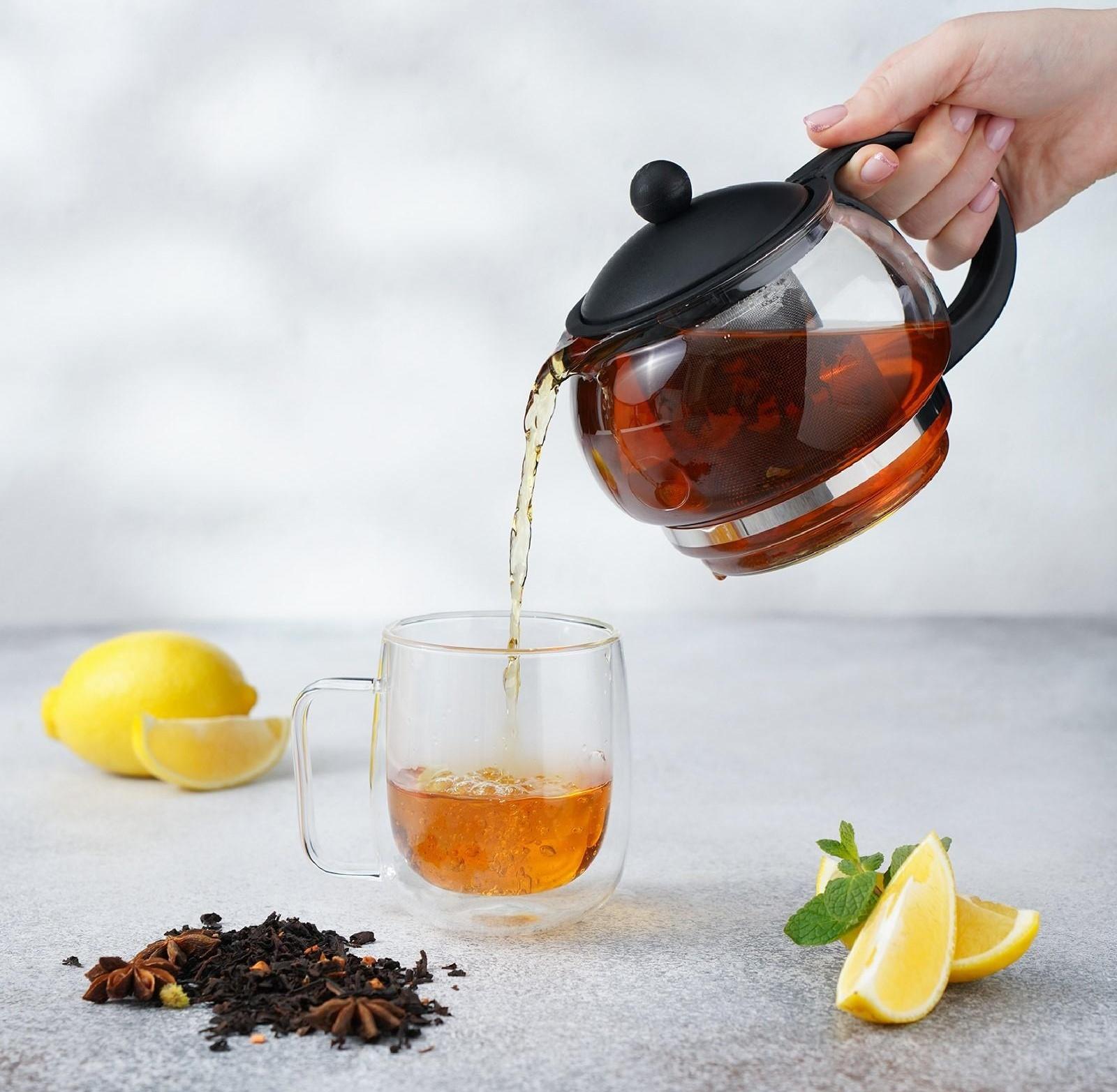 Чайник стеклянный заварочный «Вдохновение», 850 мл, с металлическим ситом, цвет чёрный