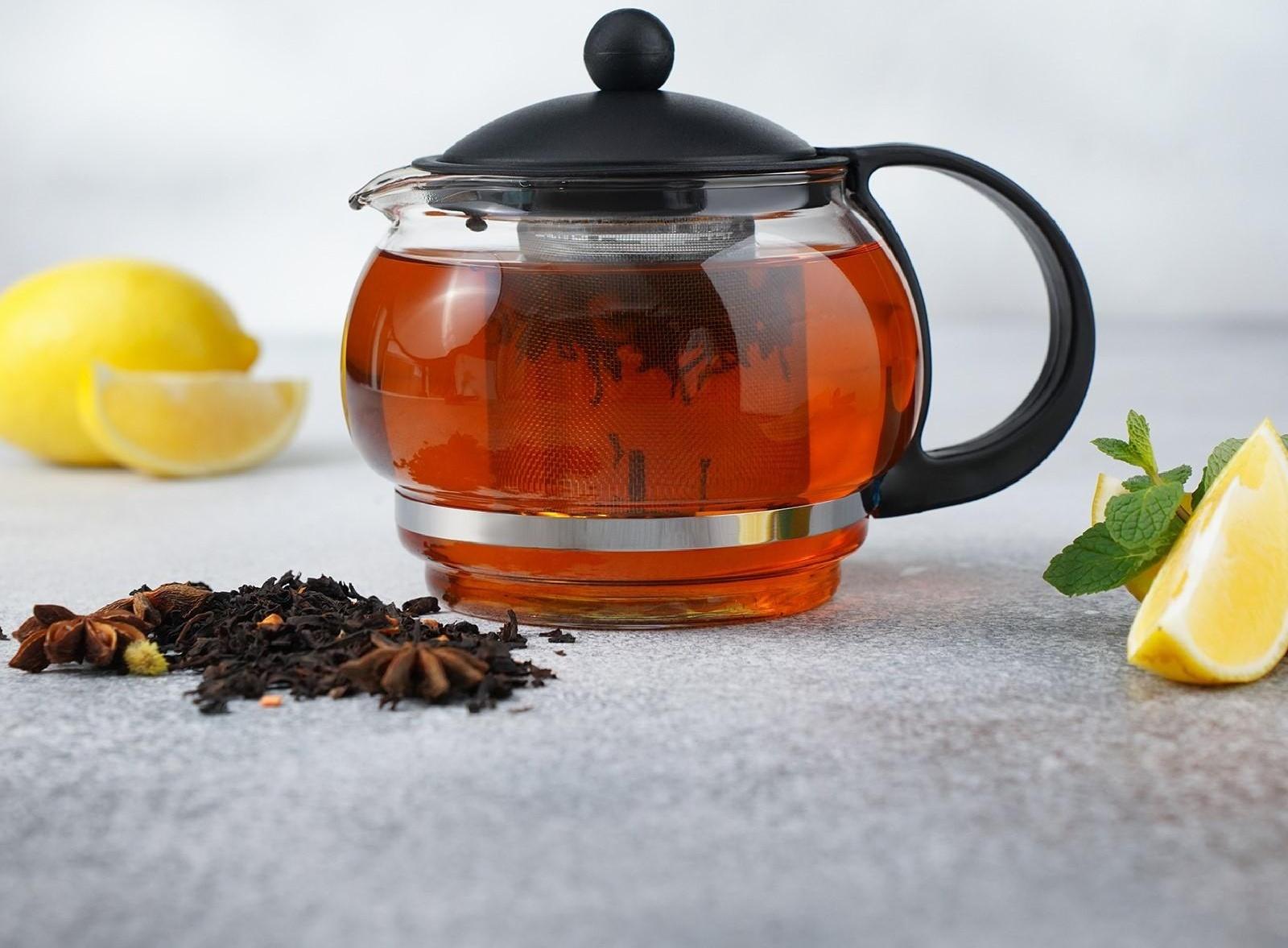 Чайник стеклянный заварочный «Вдохновение», 850 мл, с металлическим ситом, цвет чёрный