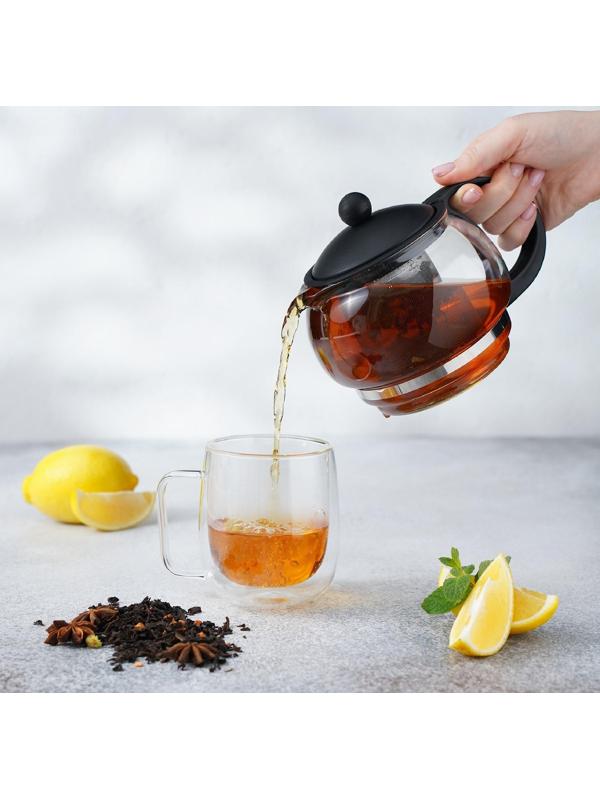 Чайник стеклянный заварочный «Вдохновение», 850 мл, с металлическим ситом, цвет чёрный