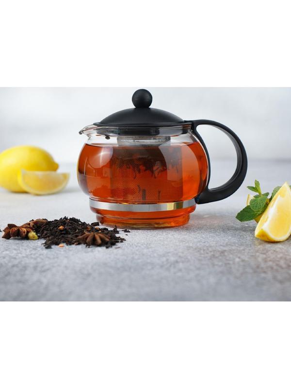 Чайник стеклянный заварочный «Вдохновение», 850 мл, с металлическим ситом, цвет чёрный