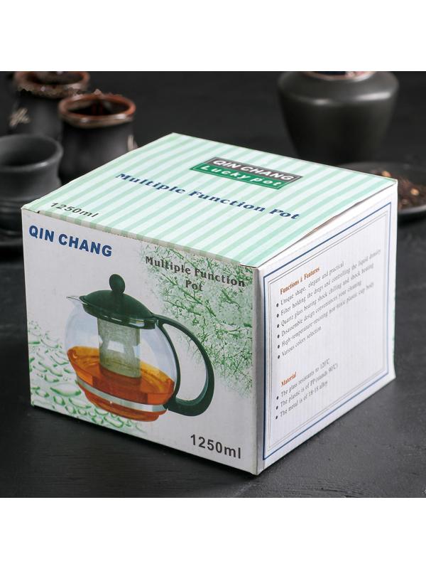 Чайник стеклянный заварочный «Вдохновение», 1,25 л, с металлическим ситом, цвет чёрный