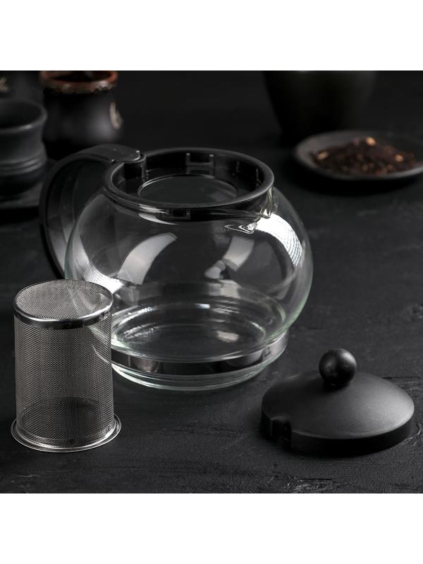 Чайник стеклянный заварочный «Вдохновение», 1,25 л, с металлическим ситом, цвет чёрный