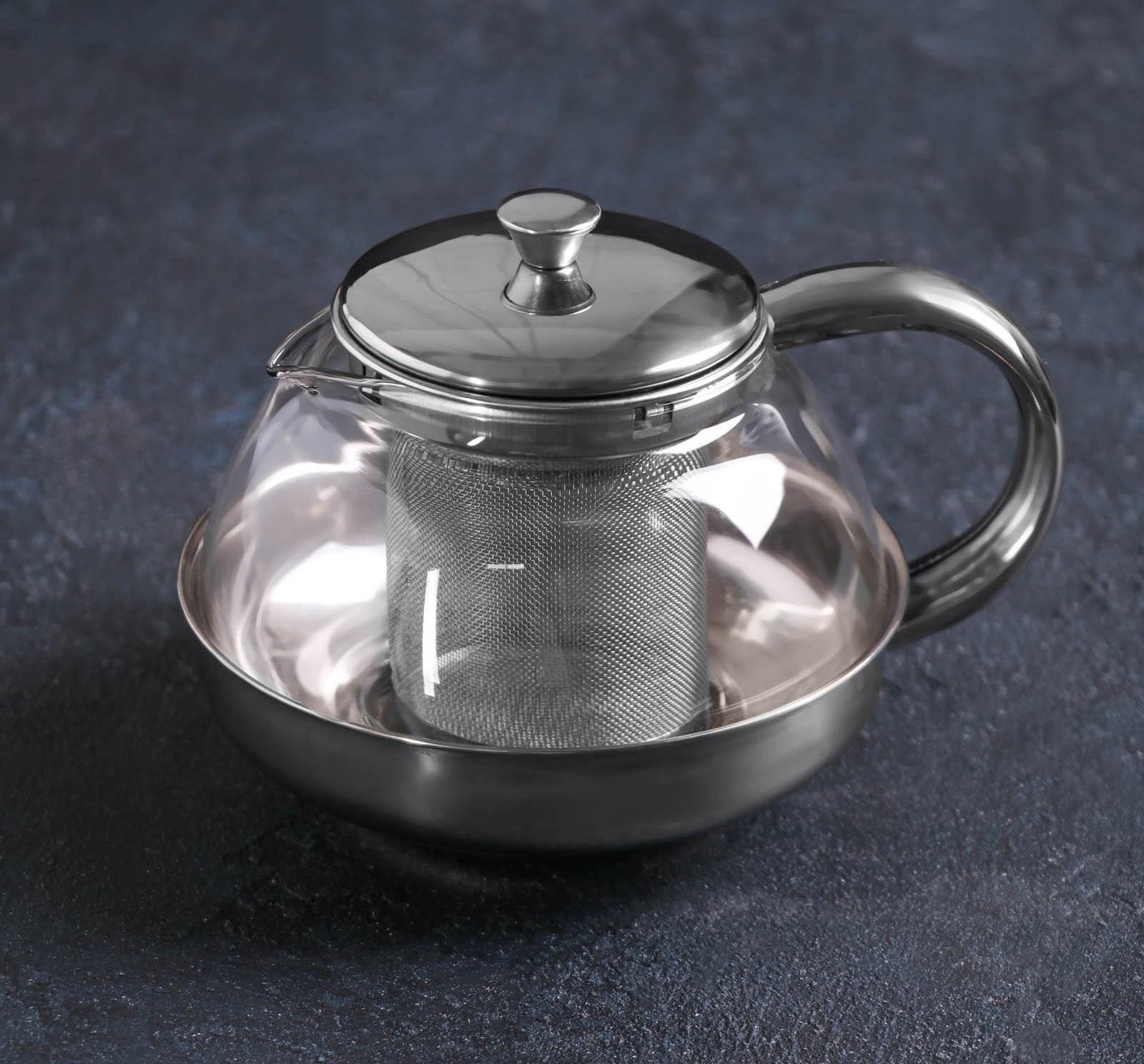Чайник стеклянный заварочный «Металлик», 600 мл, с металлическим ситом